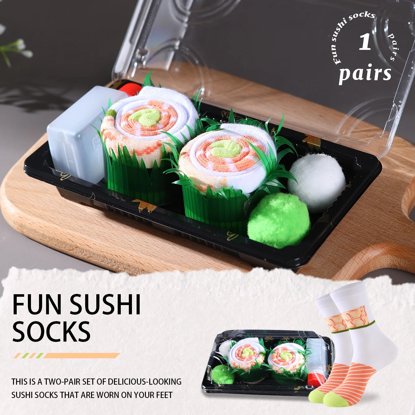1 Pair of Mid-Calf Socks for Men and Women, Novelty and Fun Colorful Salmon Sushi Gift Box Socks, European and American Fashion Style, Comfortable and Breathable, Party Casual Novelty Gifts, Valentine's Day, Christmas, Santa Claus, Autumn and Winter Models, All-Season Cute and Fun Socks