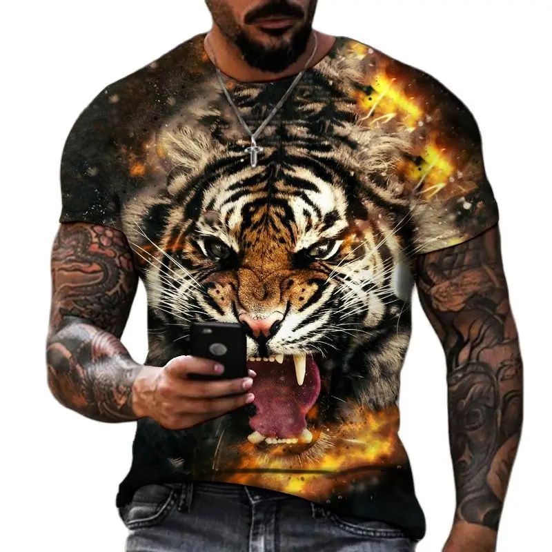 

Men Vintage Fierce Flames Tiger T Shirt 3d Print Casual Short Sleeve Oversized Tshirts For Men Sweatshirt Men's Top Clothing