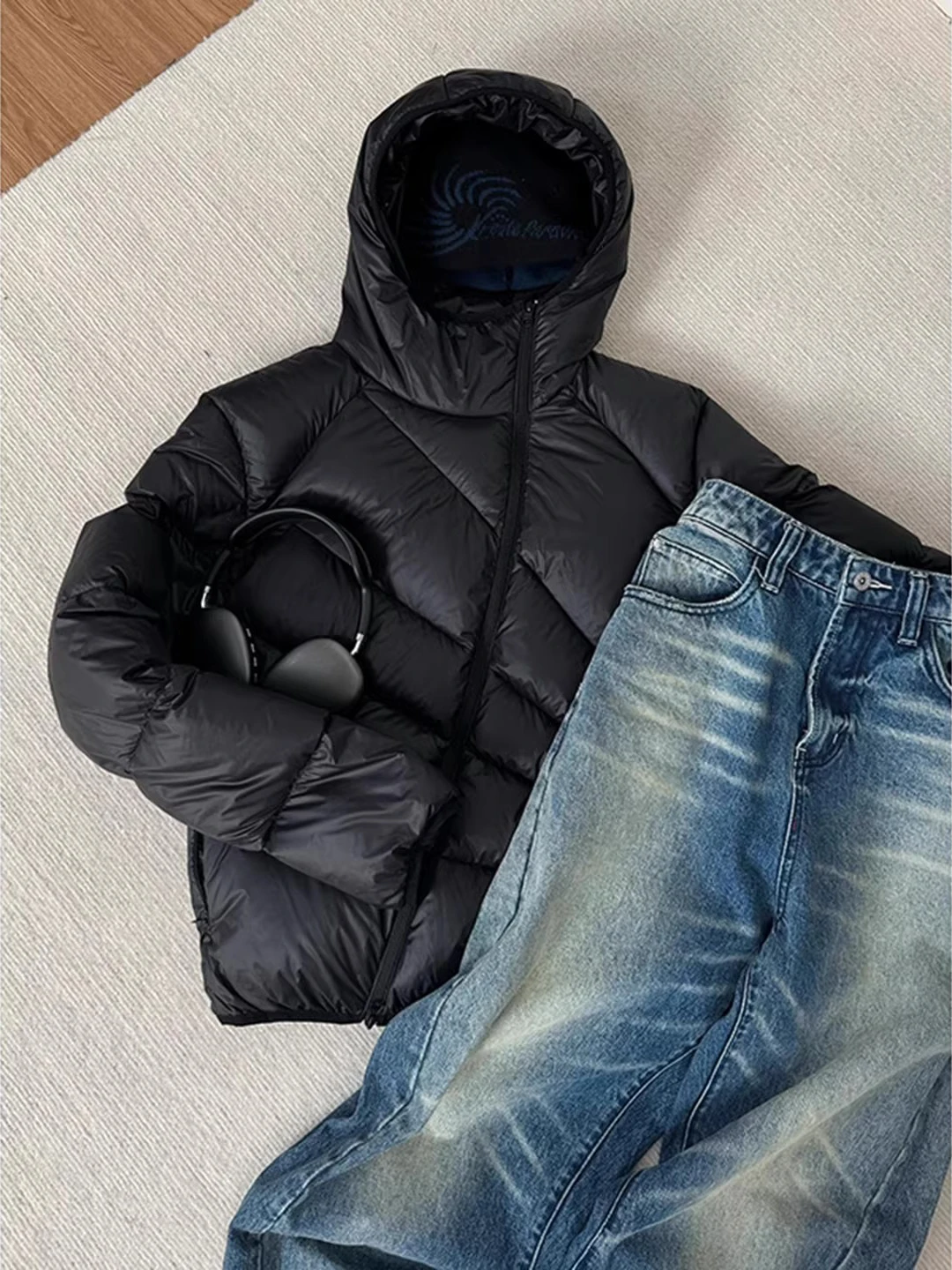 

Bla Radiator Ribbed Cotton Jaet Men's Winter Asymmetrical Zipper Deconstructed ort oulder Warm Outerwear