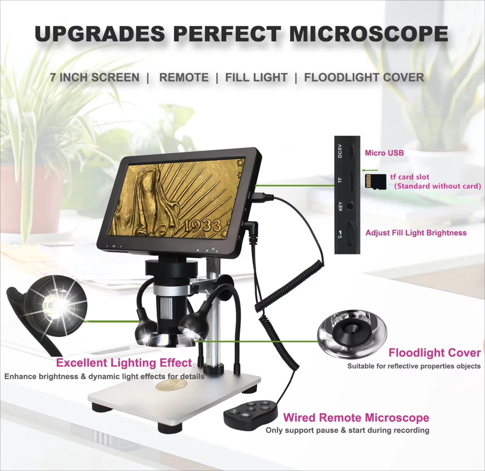 1200X7 inch high definition LCD Monocular digital microscope Electron microscope with LCD