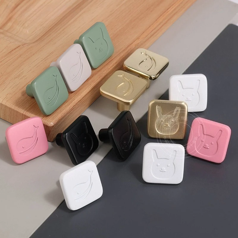Modern minimalist zinc alloy square color drawer cabinet handle with creative Nordic style dolphin single-hole handles