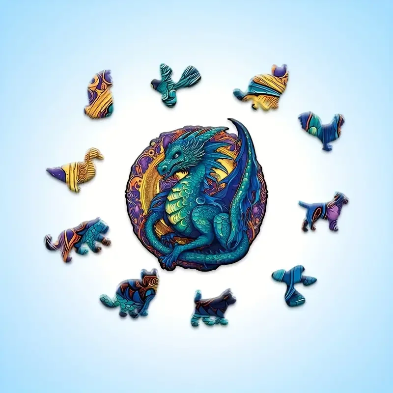 Dragon King Wooden Jigsaw Puzzle, Uniquely Irregular Animal Shaped Wooden Stress Relief Toy