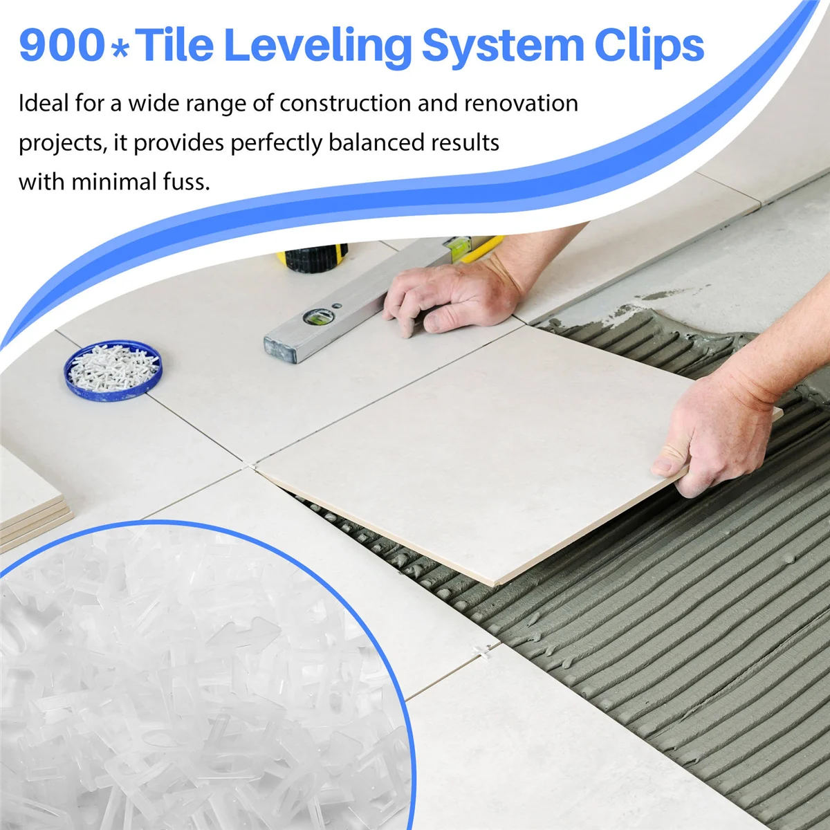 A008 900PCS 1.5mm Wall Floor Tile Leveling System Clips Ceramic Spacers Straps Kit Set for Tile Laying Construction Tools