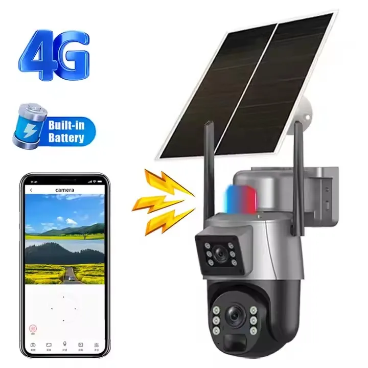 

6MP Solar Security Camera 4G LTE Dual Lens-Full Color Night Vision 355°Manual PTZ Outdoor Two-Way Talk, Motion Detection Alarm