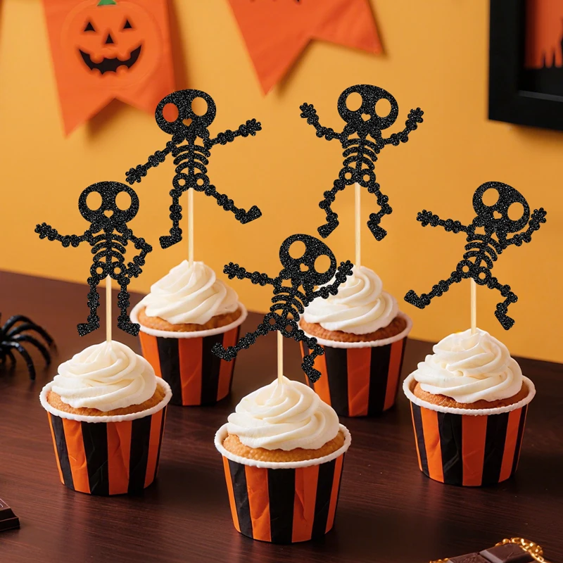 YOMDID 24 Stück Halloween-Totenkopf-Kuchenaufsätze, Totenkopf-Tanz-Cupcake-Picks, Happy Halloween Skull Day Of The Dead, Geburtstagsdekorationen – Detail 11
