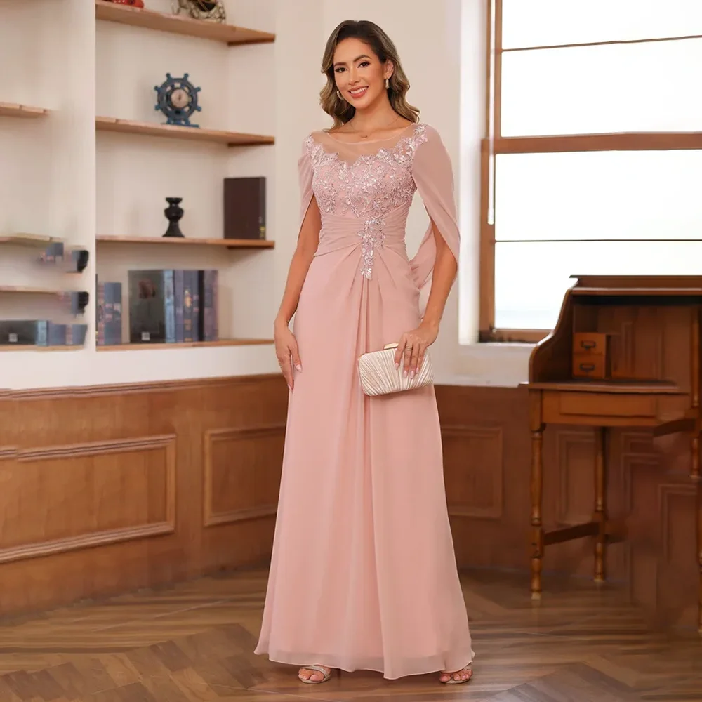 Customized Mother of Bride Dresses O-neck Beading Lace Appliques Chiffon Birthday Wedding Guest Dress for Women 2026