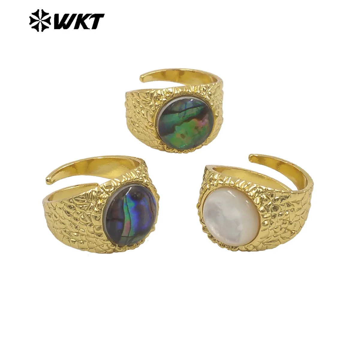 

WT-MPR137 New Coming Natural Shell Versatile Popular Yellow Brass Design US8 Ring For Women Daily ACC