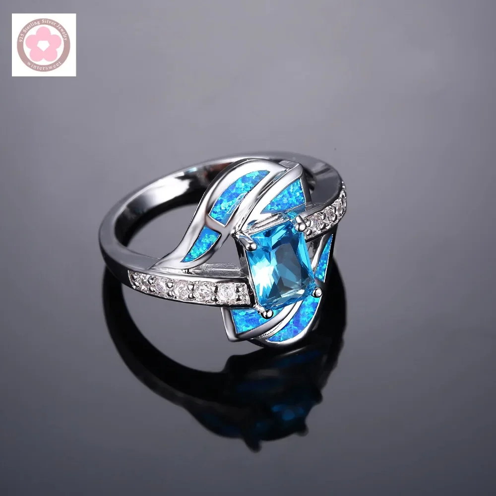 JLR-167 Blue Crystal Blue Opal White Zircon Fashion Jewelry For Women Wedding Rings