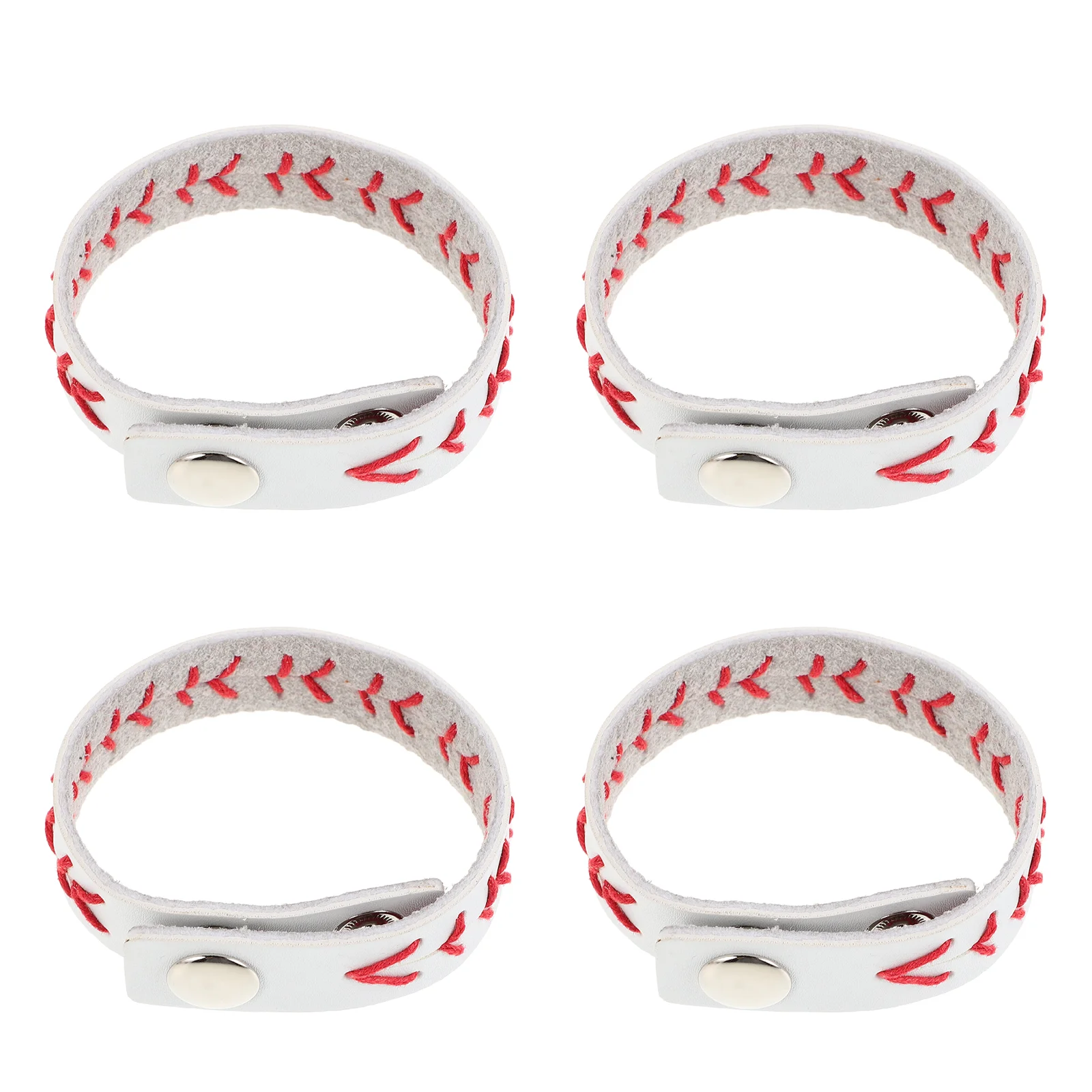 4 Pcs Braided Ball Game Bracelet Wrist Band Baseball Bracelets for Women White Man