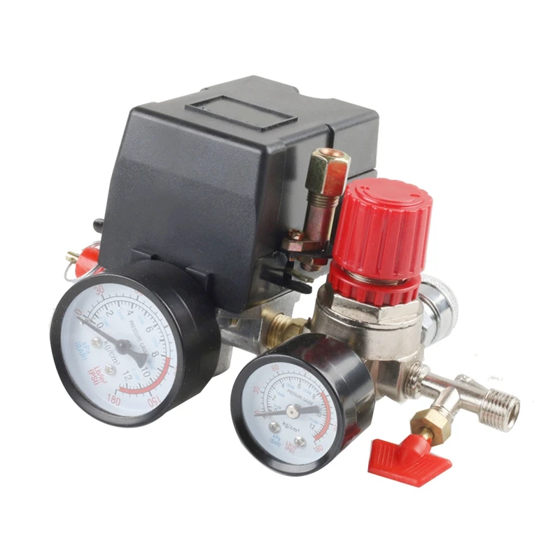 Air Compressor Pressure Switch Oil-Free Mute Air Compressor Switch 90-120PSI 4 Port Safety Valve Air Compressor