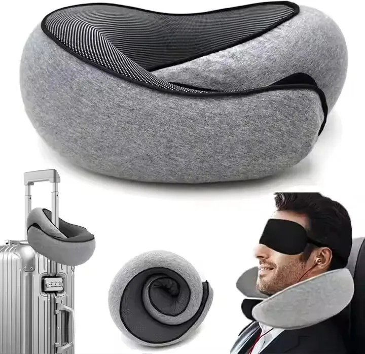 Memory Foam Travel Neck Pillow 360° Support U Shaped Pillow Foldable Portable Airplane Office Sleeping Cushion with Storage Bag