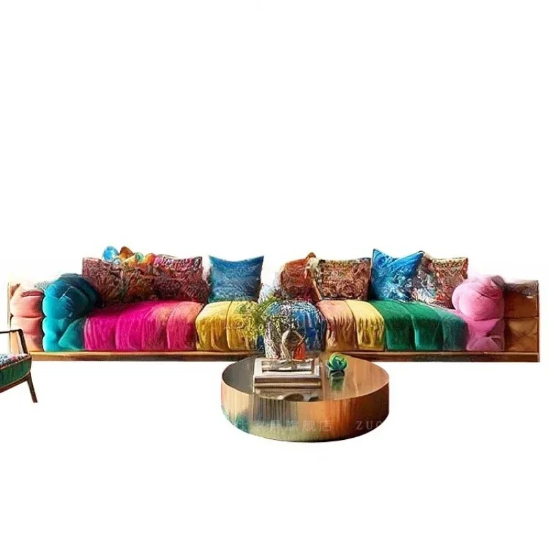 Dopamine rainbow straight row sof a, three-person fabric sof a, modern simple balcony exquisite multi-per son