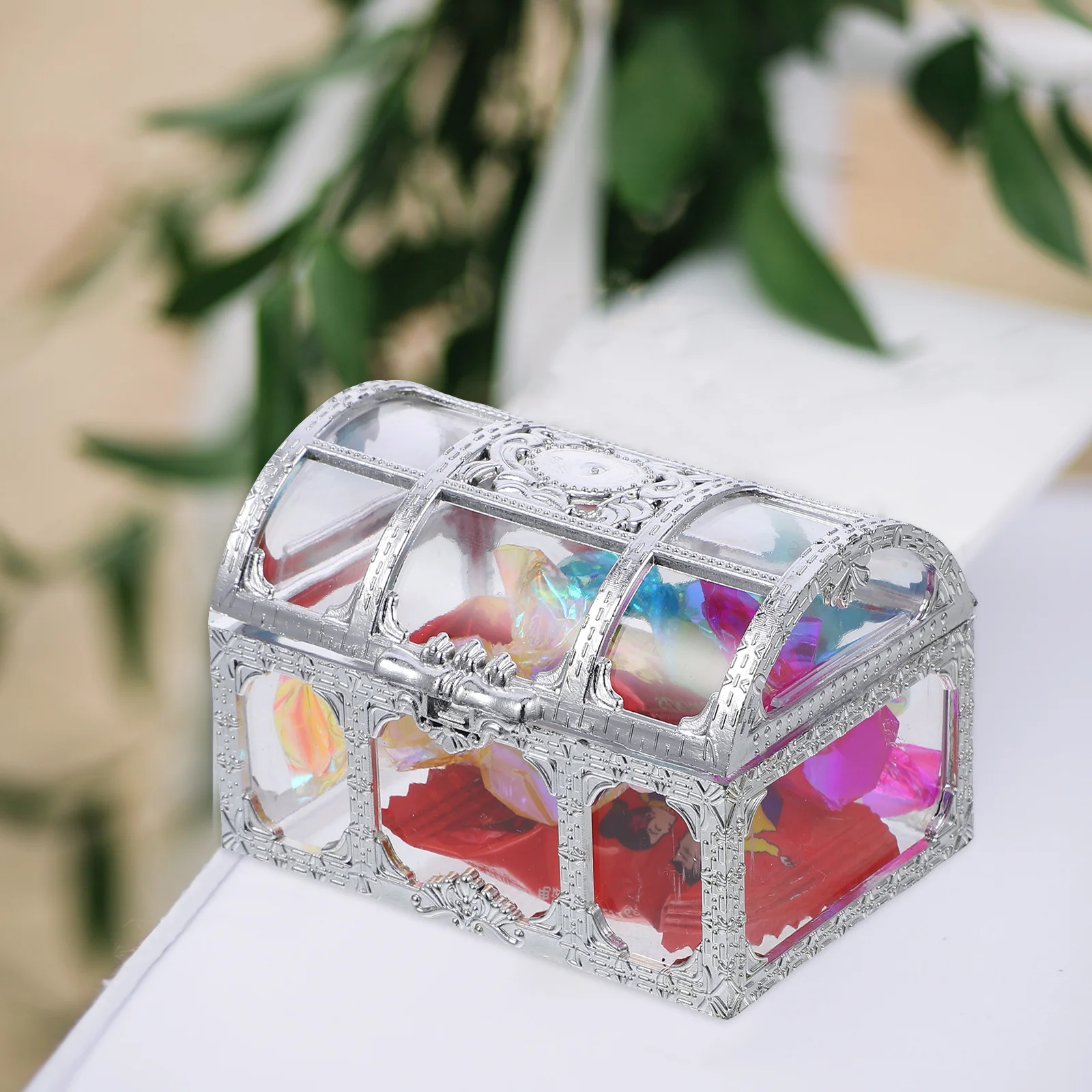 

10Pcs Candy Box Treasure Chest Shape Clear Durable Plastic Candy Holders Wedding Party Favor Gift Storage Case Pink