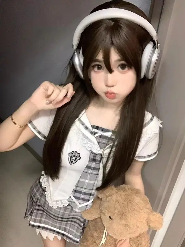 

Japan College Jk Uniform Suit Summer Short-Sleeved Shirt Navy Top Plaid Skirt High-Waisted Sailor Suit