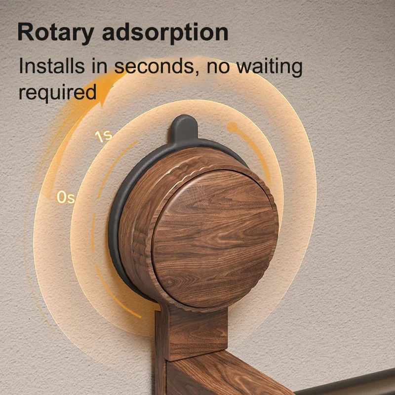 

Sucker Aluminum Alloy Towel Rack Medieval Style No-drill Wall-mounted Toilet Towel Ring 180 ° Flip Walnut Wood Bathroom Shelf