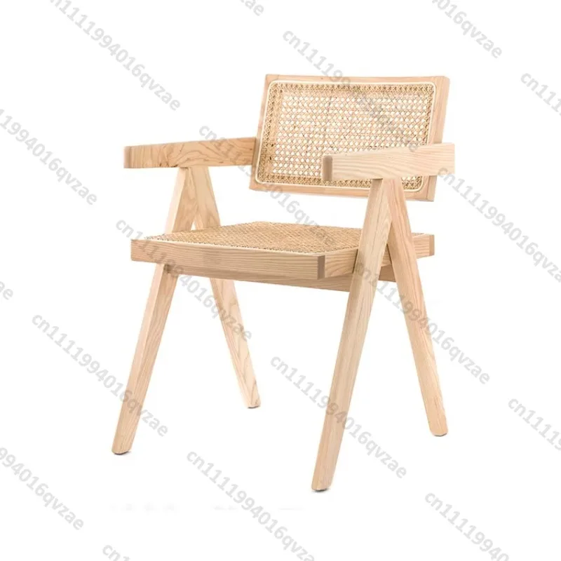 Rattan-style Dining Chairs with Rattan Armrests, Rattan Wood Chairs