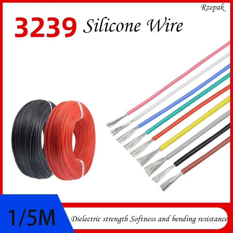 1/5M UL3239 Silicone Wire Tinned Copper 32 30 28 26 24 22 20 18 16 14 12 10 8 AWG 3KV DIY LED Electronic Cable