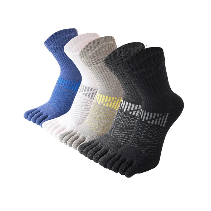 

5 Pairs New Men's Sport Toe Socks Autumn Winter Mid-tube Solid Combed Cotton Sweat-wicking Comfortable Casual Split Finger Socks