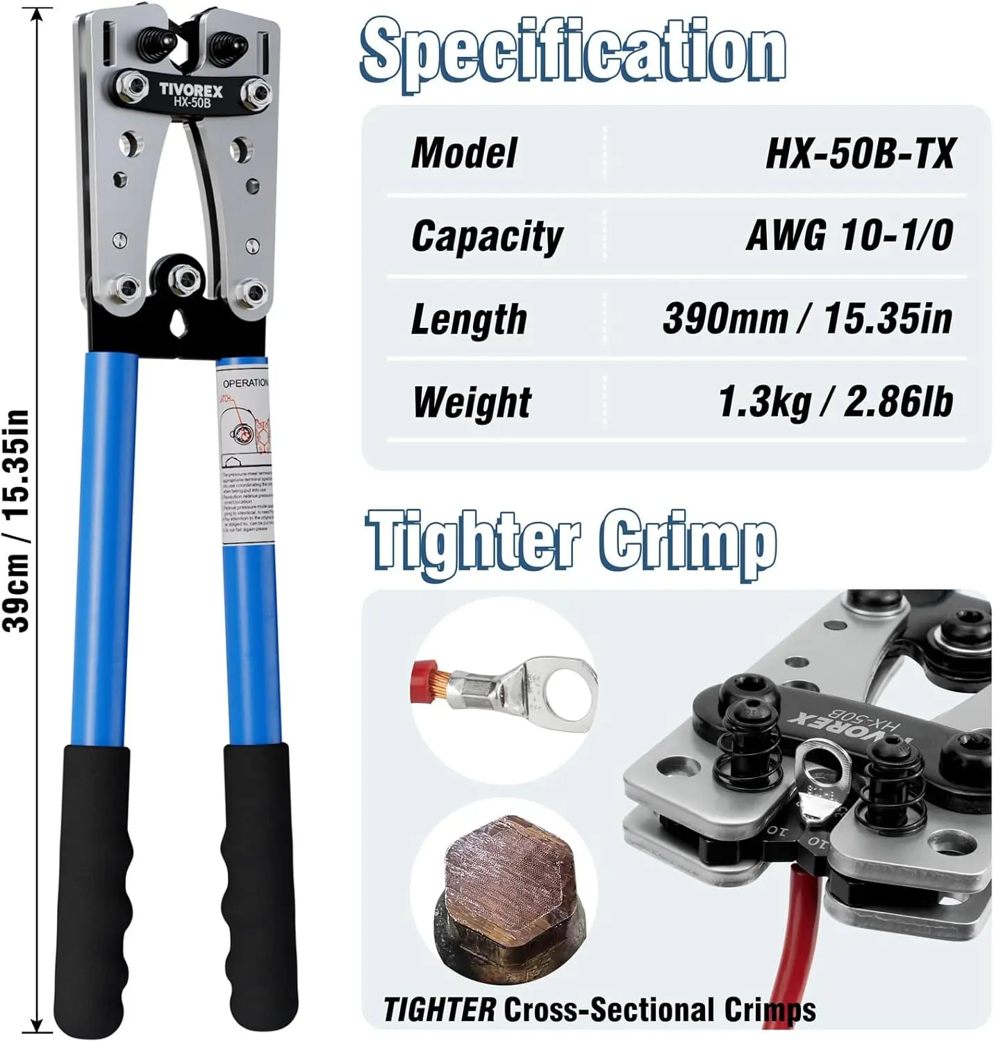 Battery Cable Lug Crimping Tool with Cutter, 64pcs Terminals & 70pcs Tubing for AWG 10-1/0 Electrical Connections