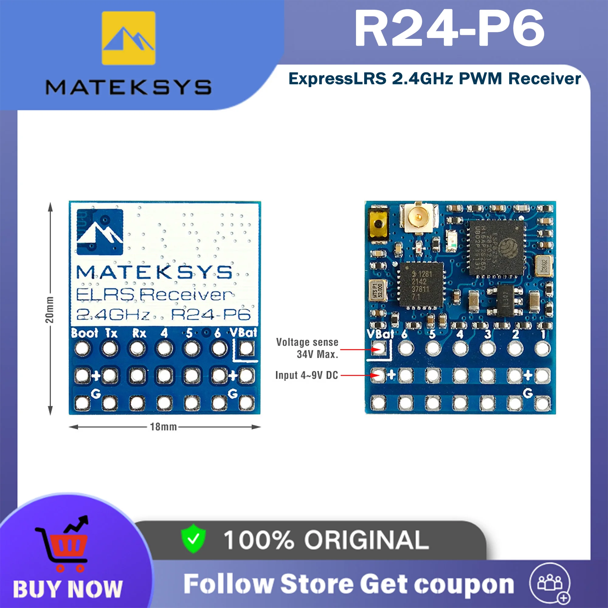 

Новинка MATEK Mateksys ExpressLRS ELRS 2,4 ГГц ELRS-R24-P6 Nano приемник для Micro Mini Freestyle радиус действия гоночных дронов