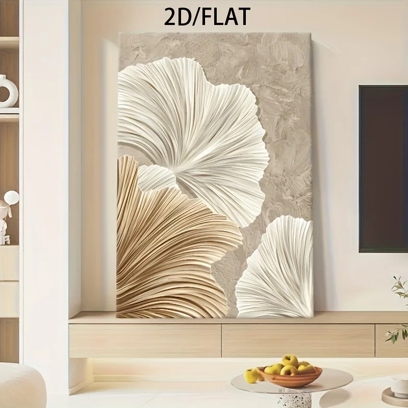 Frameless Canvas Poster in 2D/Flat Style, Featuring Scandinavian Design, Creamy Tones, Modern Minimalism, Ideal for a Sofa Backd
