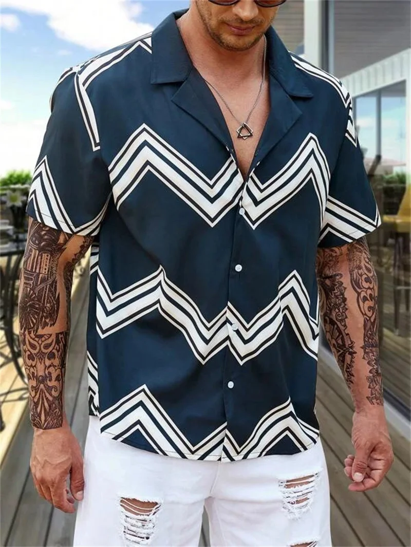 2023 Cuban collar Hawaiian shirts Men\'s summer plant print shirt Men\'s loose beach tops Outdoor social street men\'s clothing