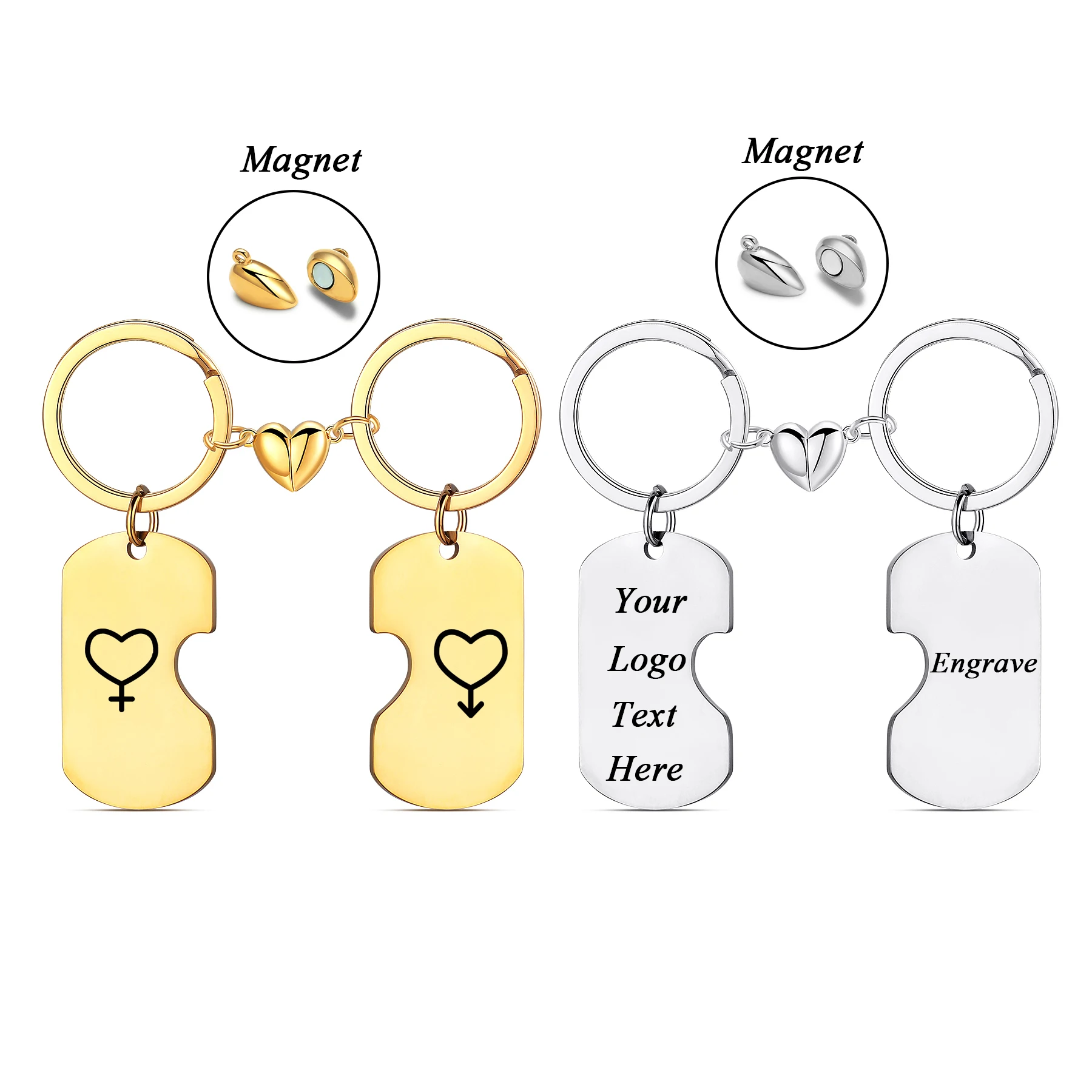 

1Pair Mirror Polished Love Stainless Steel Keychain with Heart Magnet buckle Charm DIY Custom Logo Name Jewelry Gift for Couple