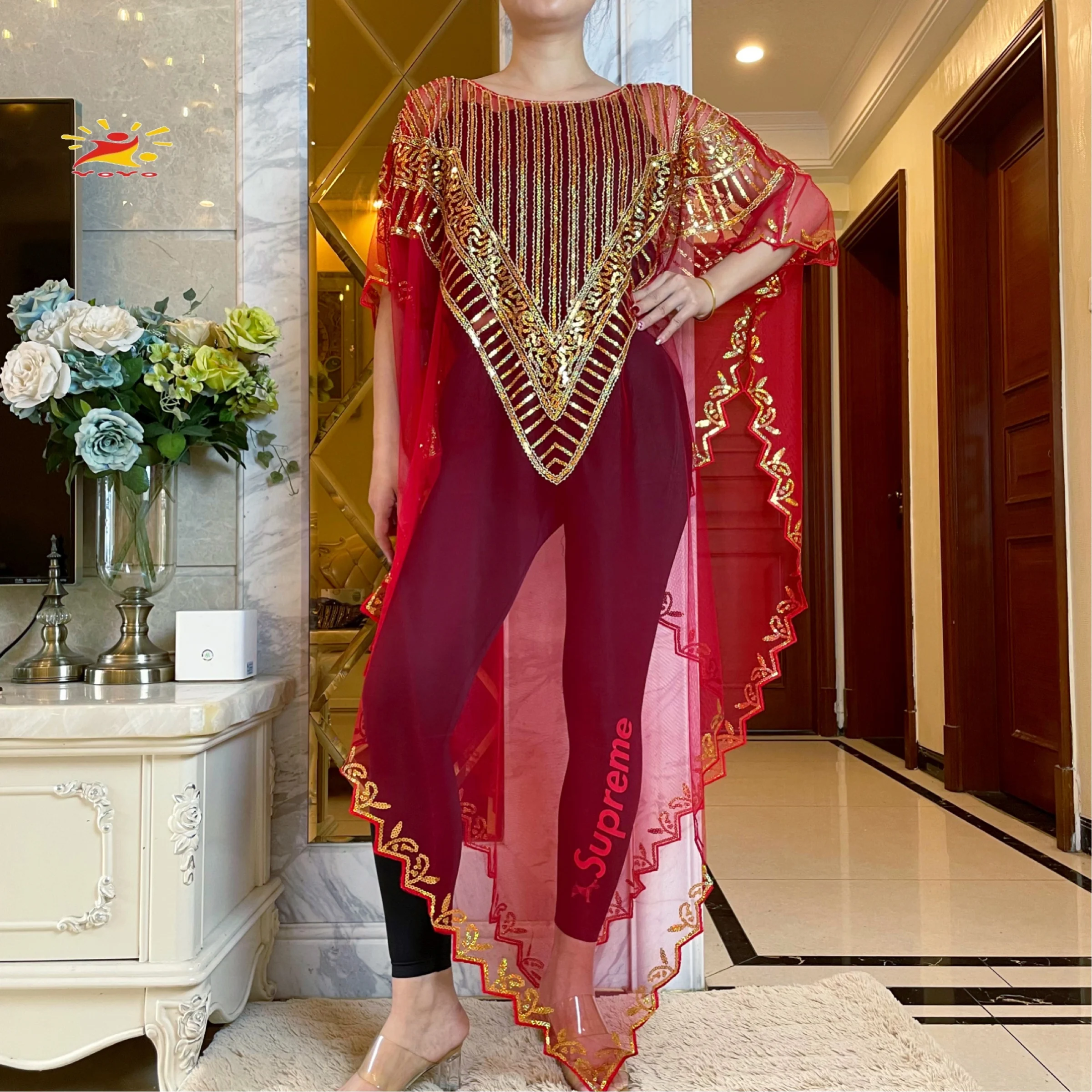 Sequins Evening Party Dress Summer 2022New African Women's Fashion Gown Chiffon Batwing Sleeve  Versatile Dress With Free Size