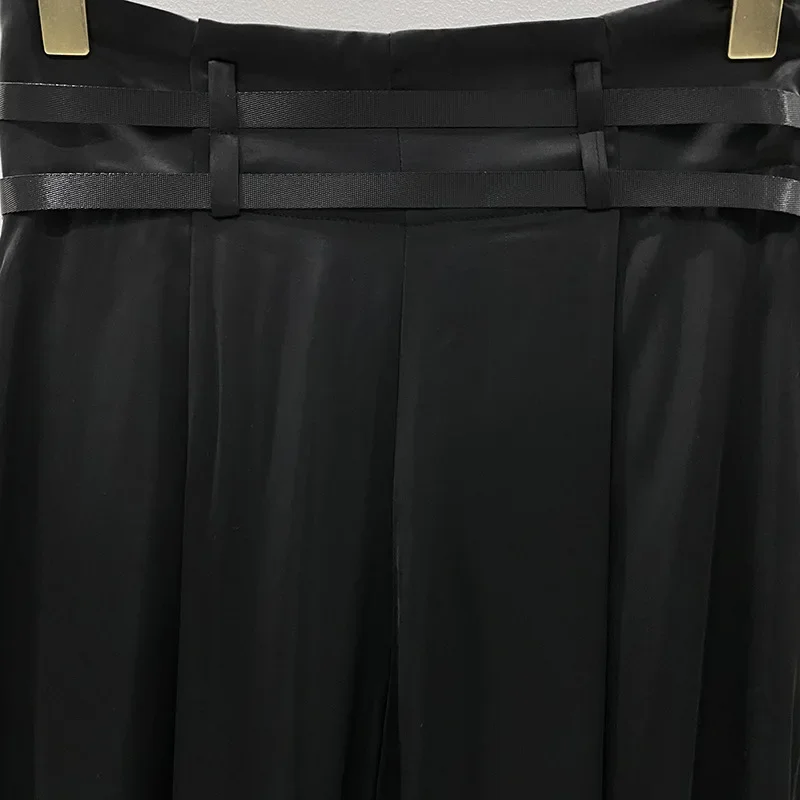 High Street Rick Skirts For Women 24ss Spring Y2K Korean Fashion Black Owens Dress Big Flare Strappy Wide Leg Long RO Skirts