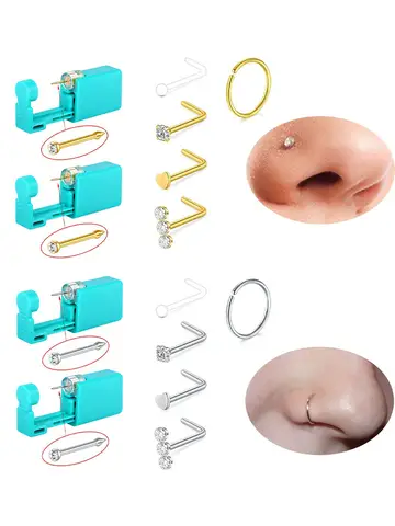 7pcs Nose Piercing Kit Nose Ring Piercing Kit, Nose Piercing Kit with Nose Rings Disposable Nose Piercing Gun Kit