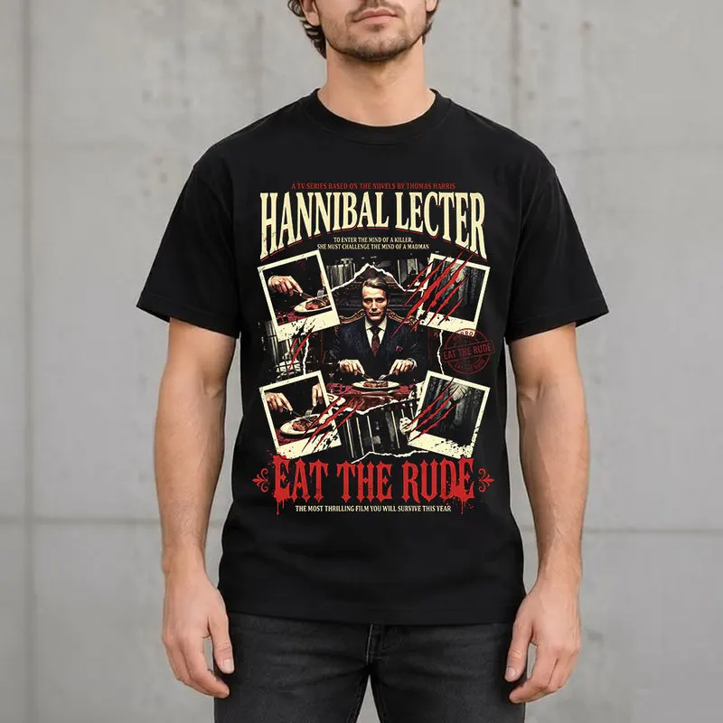 Hannibal Lecter Eat The Rude Graphic T-Shirt Horror TV Series Vintage Gothic Unisex Short Sleeve Tee 100%Cotton Print Casual Top