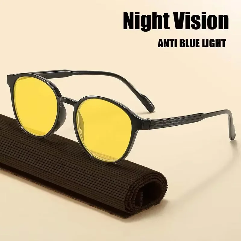 

MOBIDEA Round Frame Yellow Lens Night Vision Glasses for Men Women Light Blocking Eye Protection Eyewear for Driving