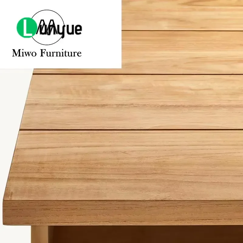 Modern Rectangular Teak Wood Coffee Table Waterproof Anti-Corrosion Outdoor Garden Patio Leisure Side Table Set Natural