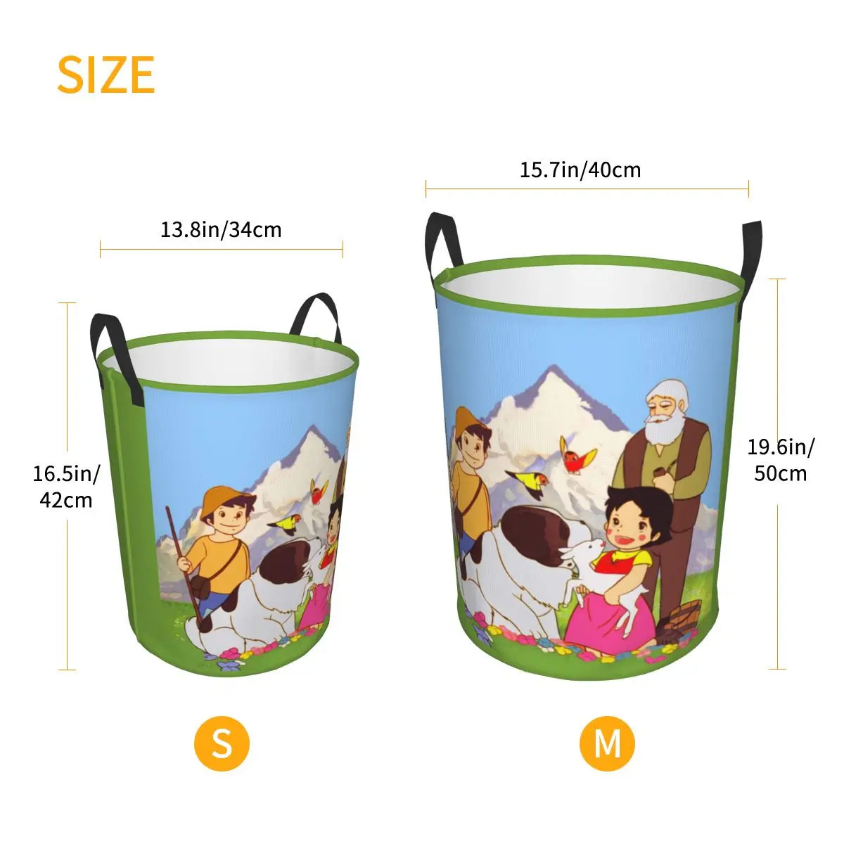 Custom Heidi Peter And Grandpa Together Laundry Hamper Clothes Storage Basket Alps Mountain Goat Cartoons Toys Bin Organizer