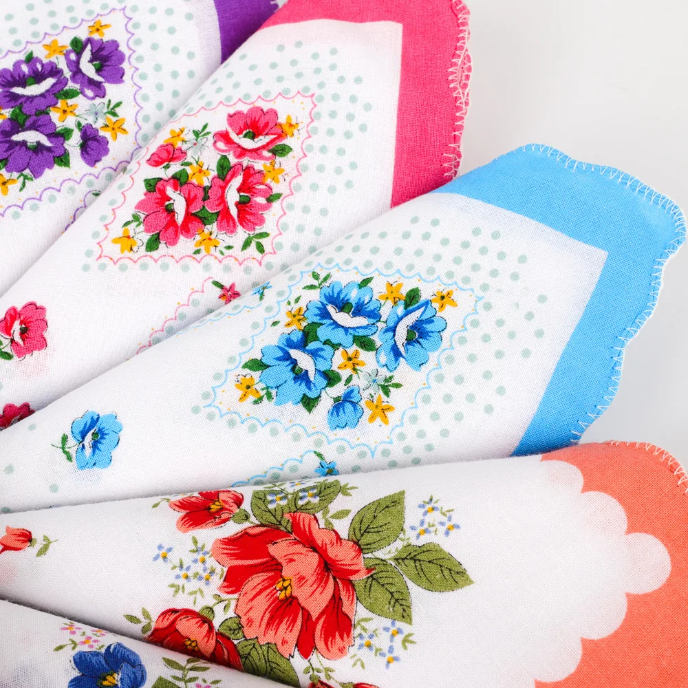 Wide Edge Colored Tooth Edge Printed Women's Handkerchief Cotton Old-fashioned Pure Hand Towel Wipe Sweat 29*29cm
