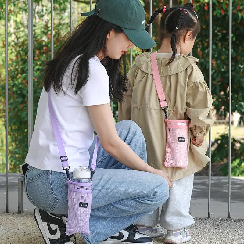 1 Buah Tas Ransel Jaring Pelindung Botol Minum Eksterior Model Gantung Miring, Kantong Sarung Botol Minuman, Tas Jinjing Minuman
