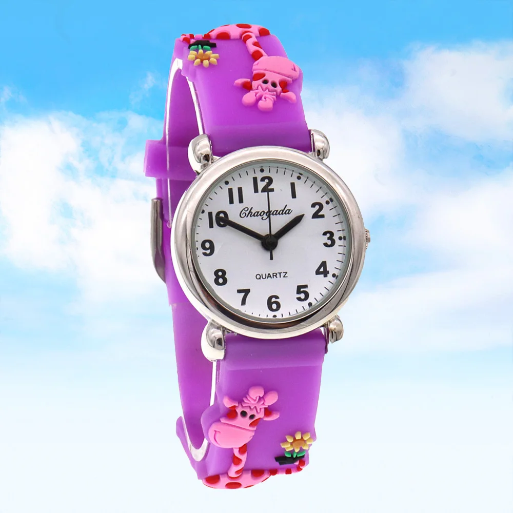 Cartoon Kids Wrist Watch with Silicone Strap Colorful Giraffe Design Mini Clock Case 28MM for Children