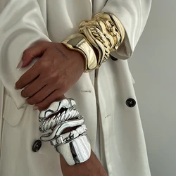 Fashion Irregular Cuff Bracelets for Women Vintage Exaggerated Gold Silver Color Glossy Plastic Open Bangle Female Jewelry Gift