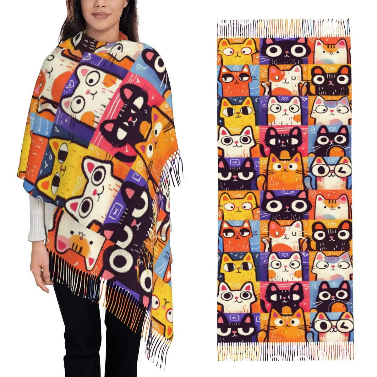Gatinhos gatos cachecol borla cachecóis feminino macio quente xales e envoltórios longo outono inverno xale envoltório