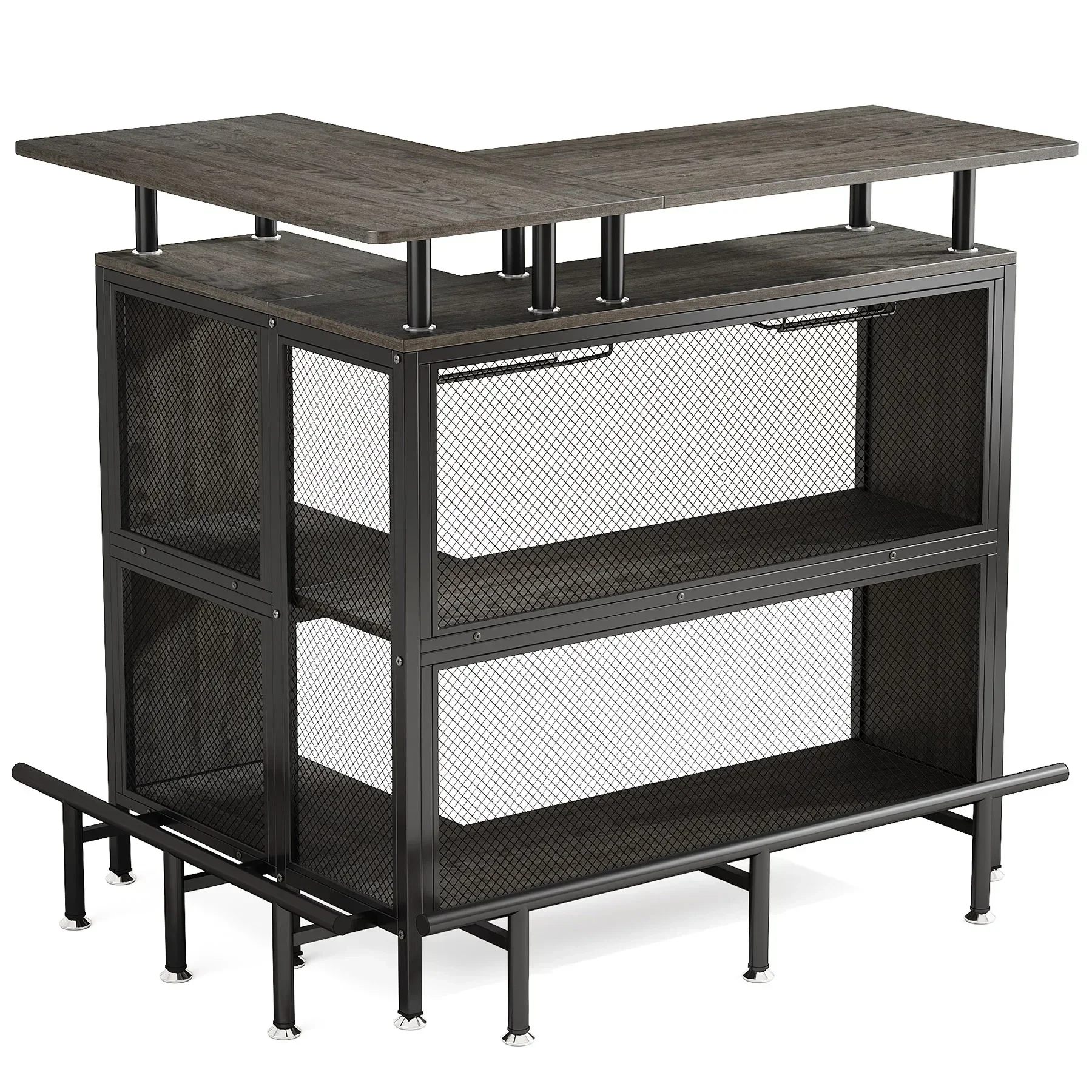 Tribesigns Home Bar Unit, L-Shaped Bar Table with Stemware Racks and 2-Tier Shelves, Corner Mini Coffee Liquor Cabinet