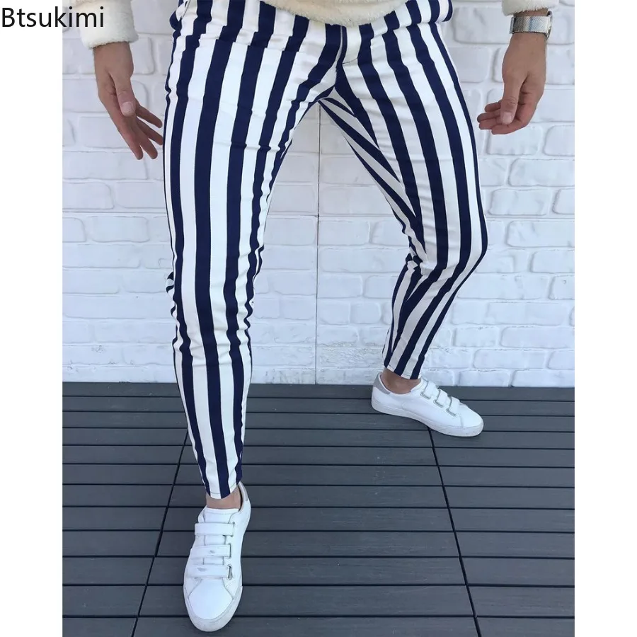 2024 nuovi pantaloni a matita da uomo moda classica Casual pantaloni con stampa a righe maschile Streetwear Business Sport pantaloni Slim