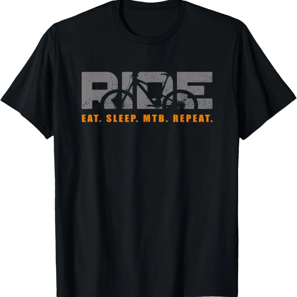 Men's Motocross Graphic T-Shirt - RIDE Eat Sleep MTB Repeat Design Mountain Sticker Medium Stretch Regular Fit Casual Tee