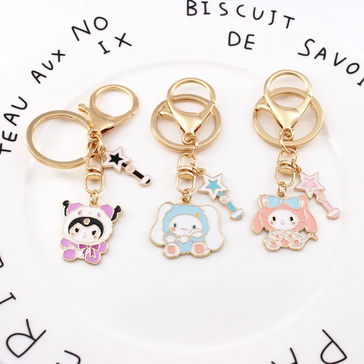 Creative Cute Cartoon Sanrio Kuromi Mini Alloy Keychain Cinnamoroll Dog Magic Wand Student Bag Pendant Pendant