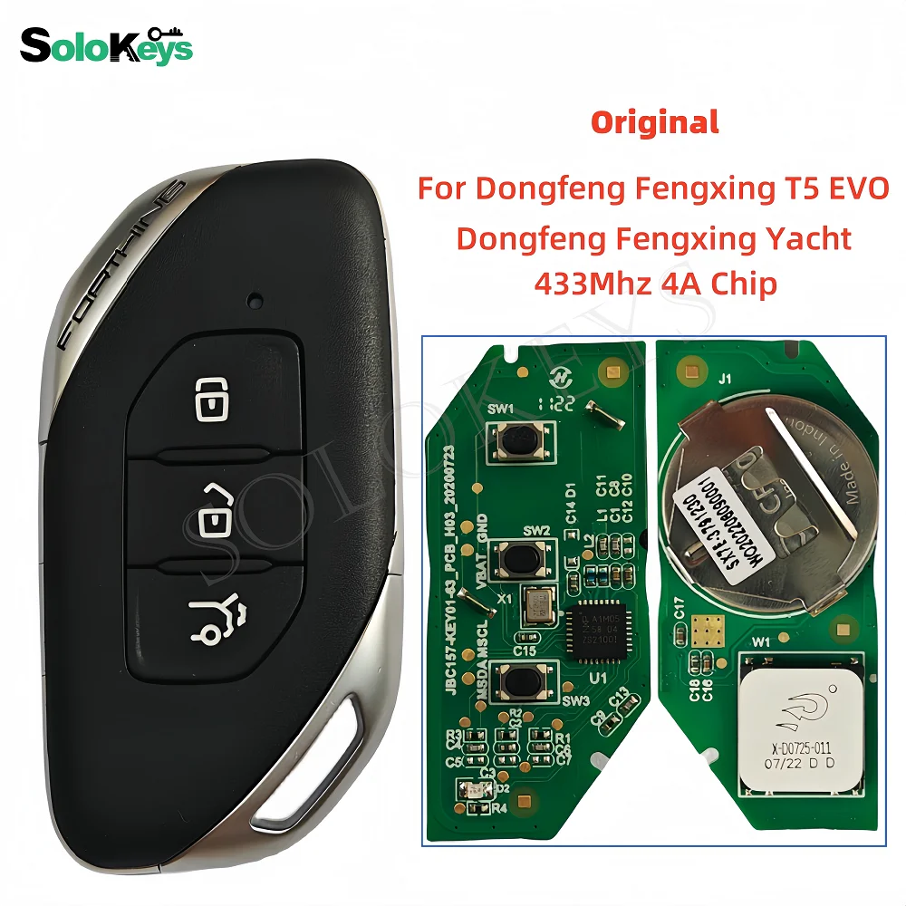 

SOLOKEYS для 2021 Dongfeng Fengxing яхта Fengxing T5 EVO 2020 Fengxing оригинальный умный дистанционный ключ с 3 кнопками 433 МГц 4A чип