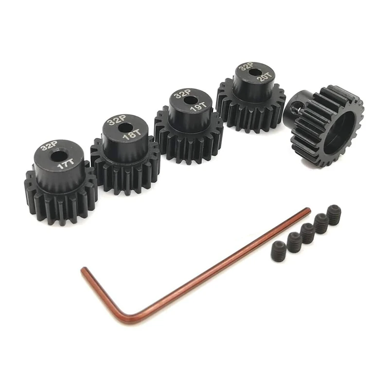 BEAU-32P Hardened Pinion Gear Set 1/8 Inch Hole 17T 18T 19T 20T 21T With Hex Key (Compatible With 0.8 Metric Pitch)