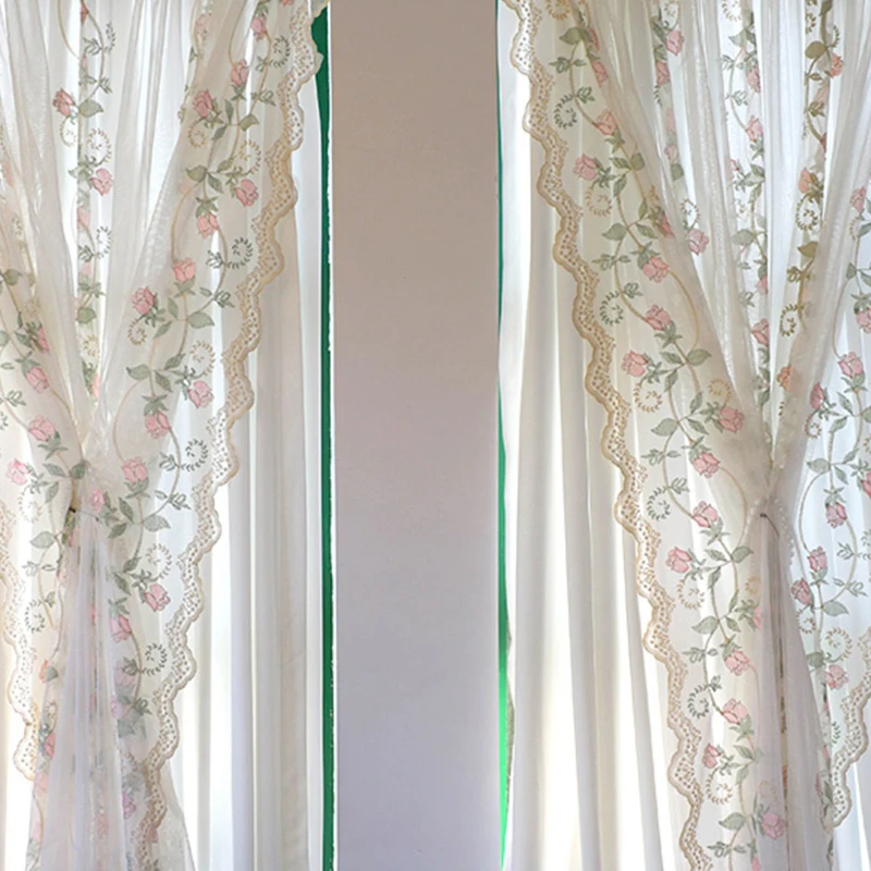 Imagem -05 - Francês Lace Bordado Rosa Tule Cortinas Ruffled Cortinas para Sala Quarto Flores Gaze Gaze Elegante A503