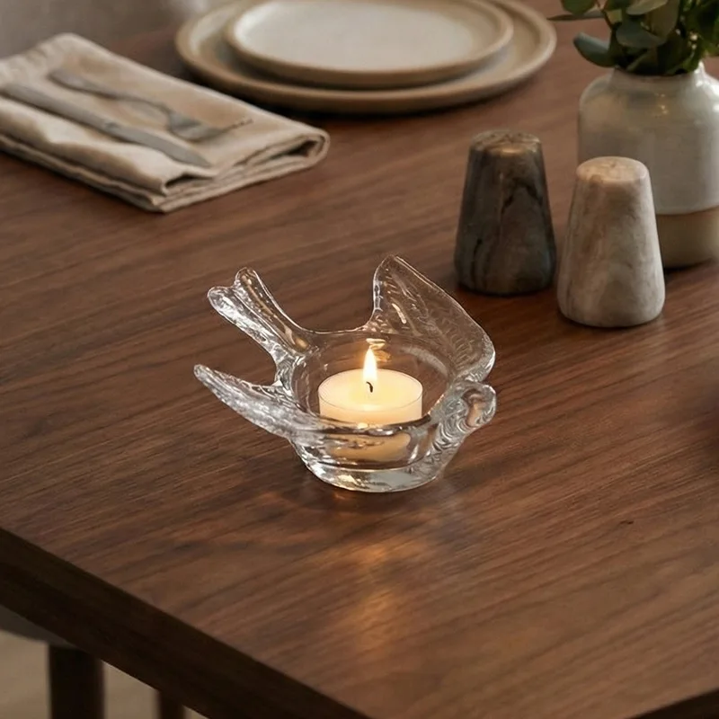 Amber Glass Bird Tealight Holders 6
