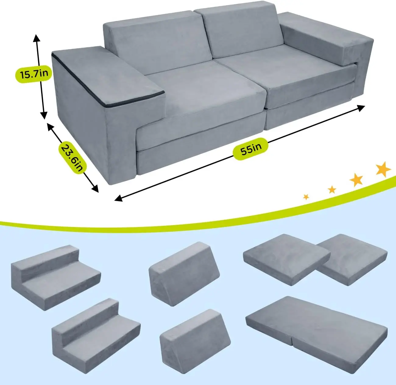 Kids Play Couch, Premium Modular Kids Play Couch for Toddler Child, Kid Foam Sofa for Bedroom Playroom Toyroom, Prefect Gif