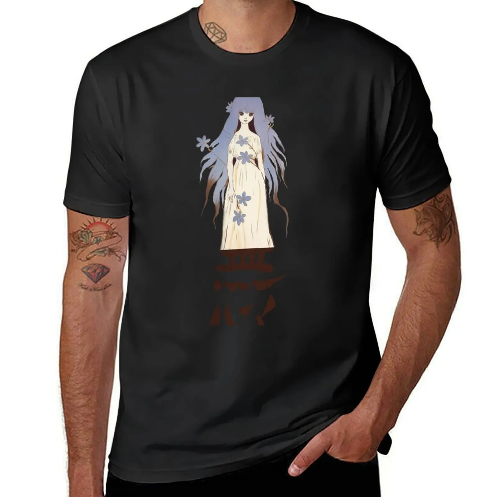 Anime girl with forget me nots T-Shirt anime clothes customizeds new edition mens vintage t shirts