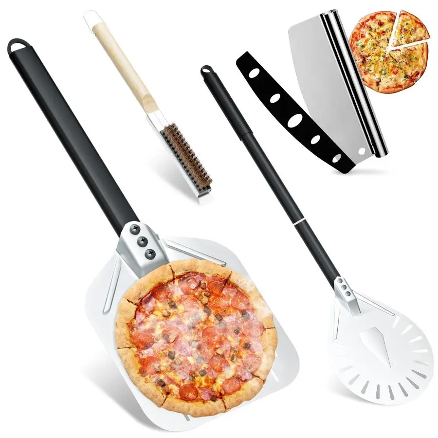 

Pizza Oven Accessories Kit, Includes 12 Inch perforated Pizza Peel, 9 Inch Round Pizza Turning Peel, Oven Brush with Scraper and